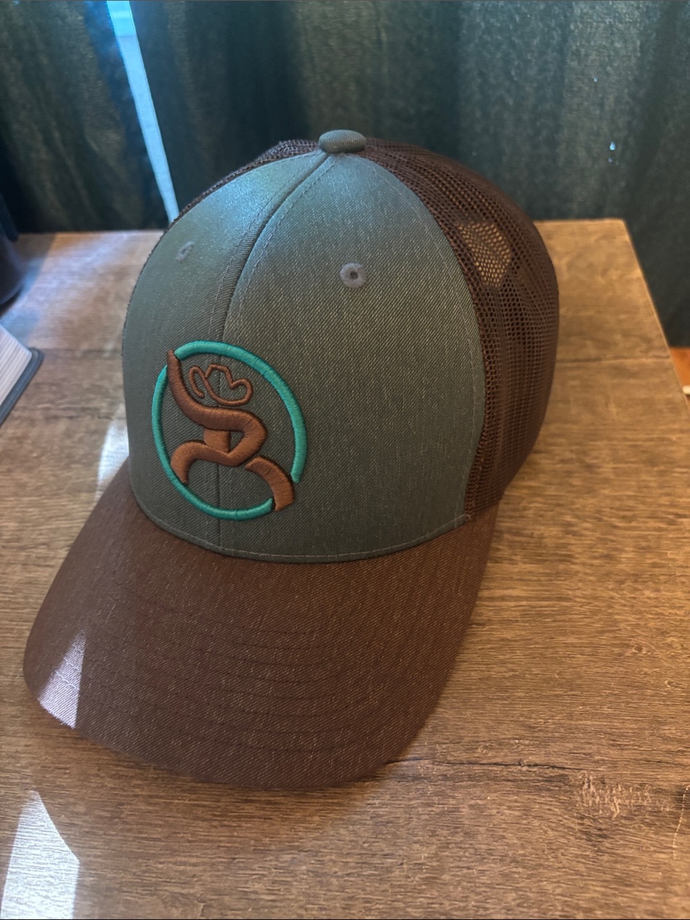 Green and Brown Trucker Hat with Embroidered Logo